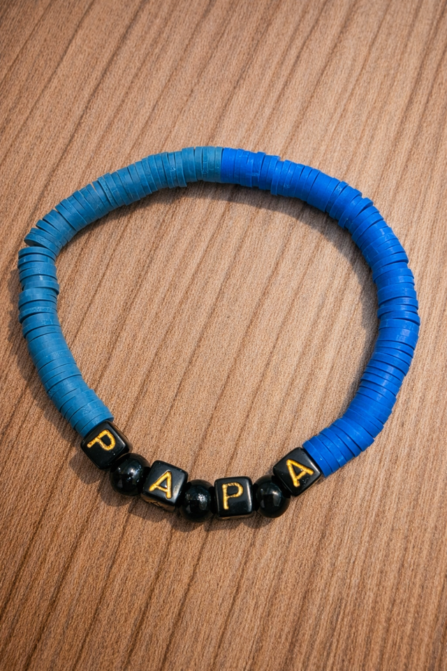 Bracelet en perles heishi "papa" couleur bleu- la fabrique à pampilles