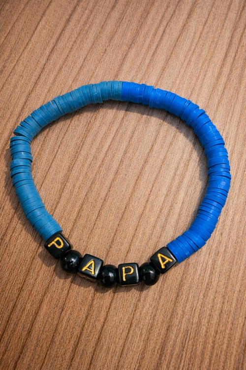 Bracelet en perles heishi "papa" couleur bleu- la fabrique à pampilles