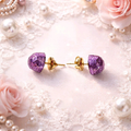 Puces d oreilles dome couleur violet pailleté - la fabrique à pampilles