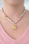 Collier tressé - couleur rose breloque soleil lune - la fabrique à pampilles