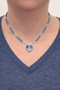 Collier en mini perles bleu- breloque coeur oeil- la fabrique à pampilles