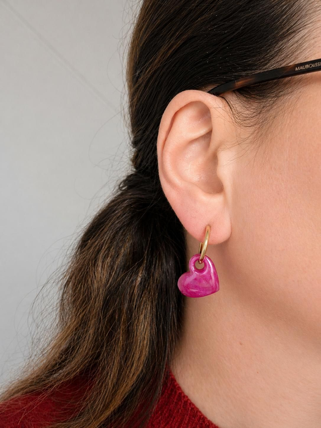 Pampilles interchangeables modèle Coeur perdu en résine couleur magenta uni - la fabrique à pampilles