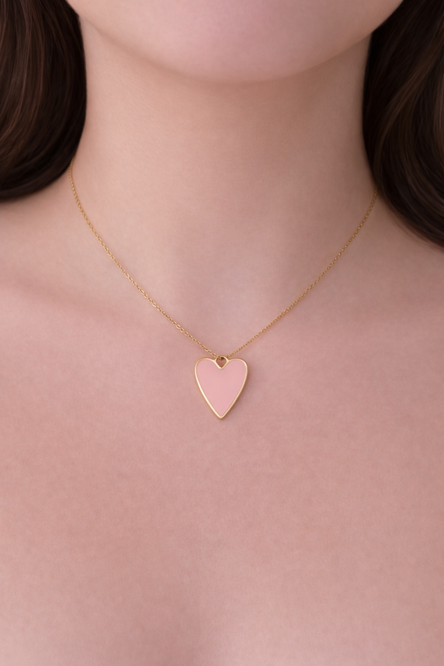Collier maille serpentine doré - breloque coeur rose - la fabrique à pampilles