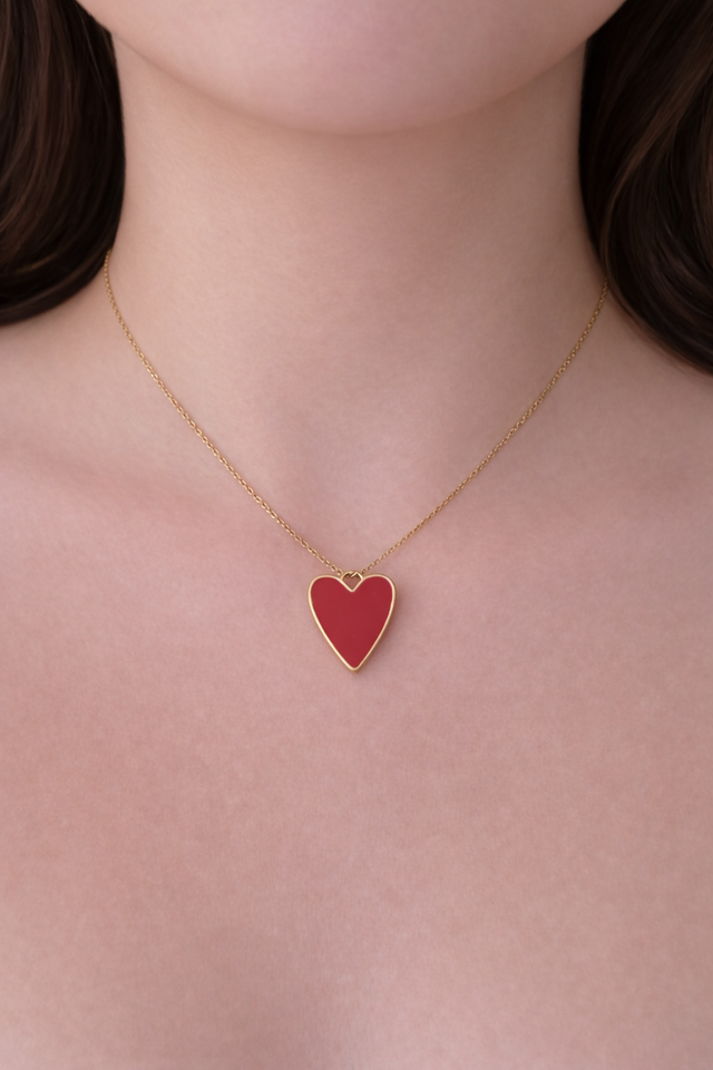 Collier maille serpentine doré - breloque coeur rouge- la fabrique à pampilles