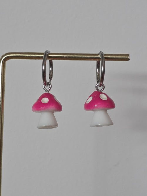 Boucles d oreilles creoles champignon rose