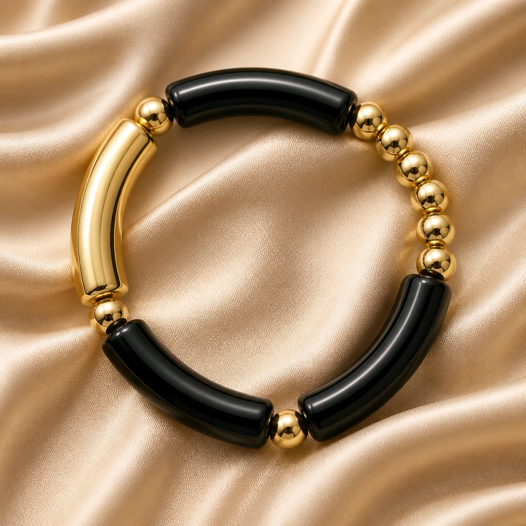 Bracelet tubes noir et or