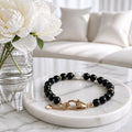 Bracelet en perles rondes avec fermoir – Noir