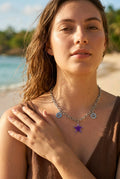 Collier argenté grosses mailles etoile violet-pattes de chien