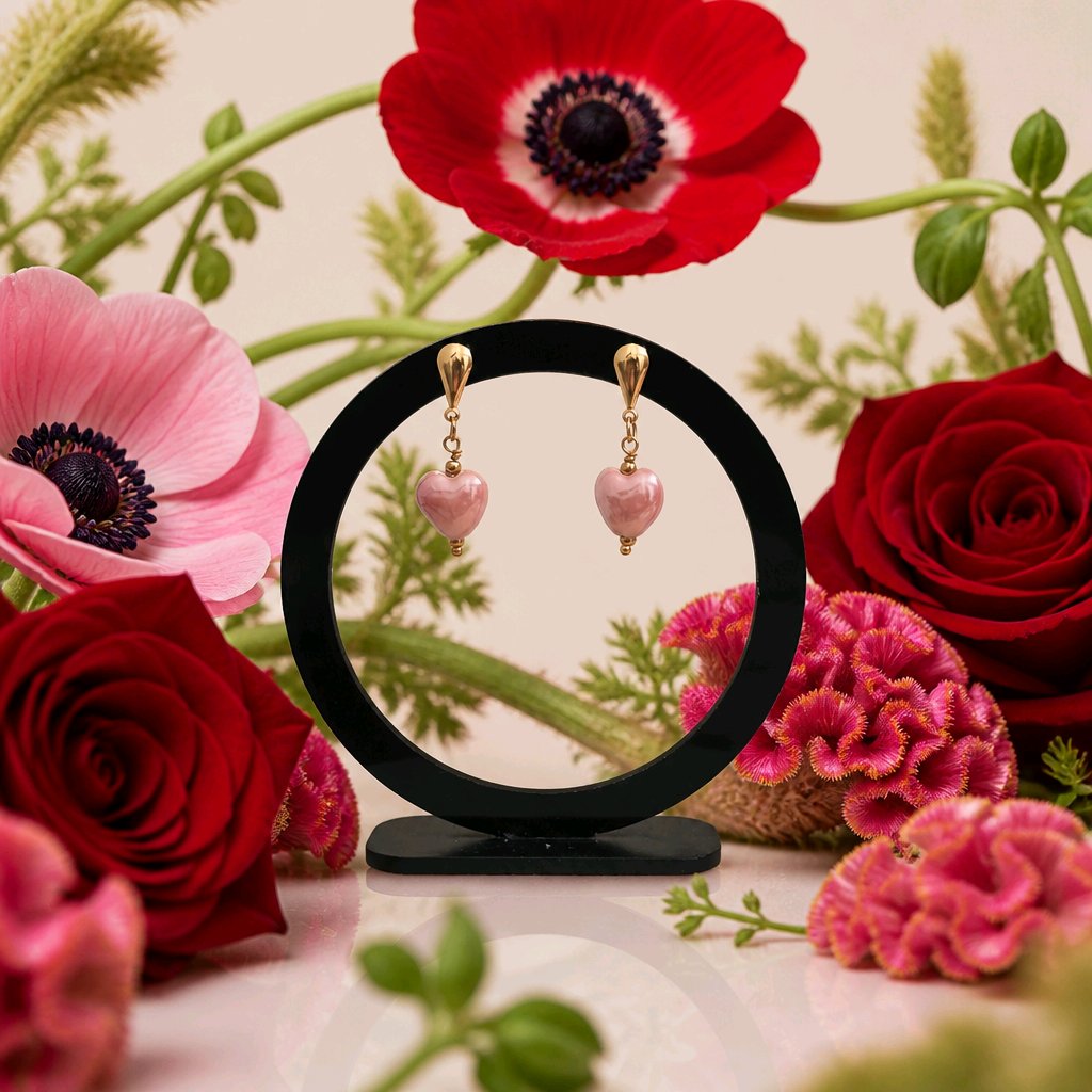 Boucle d'oreille cœur en céramique rose poudré