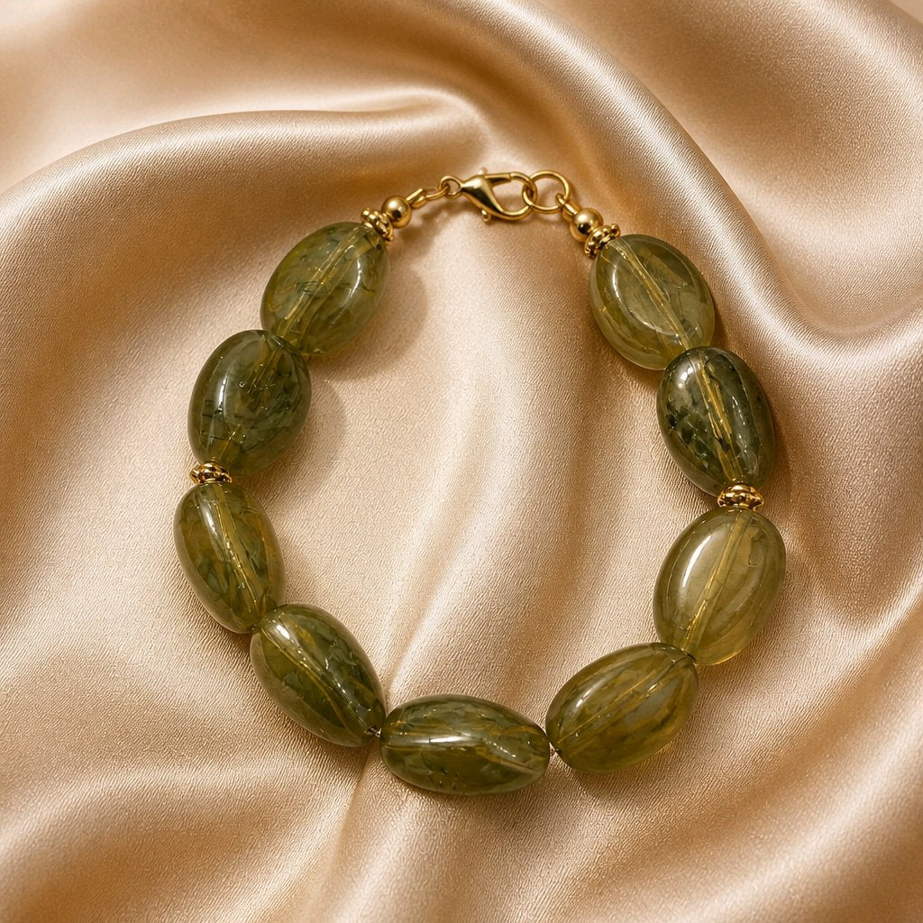 Bracelet perles ovales - olive