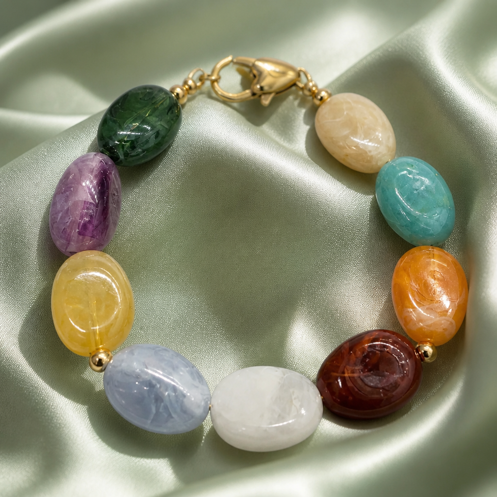 Bracelet perles ovales arc en ciel