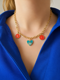 Collier doré grosses mailles coeur bleu