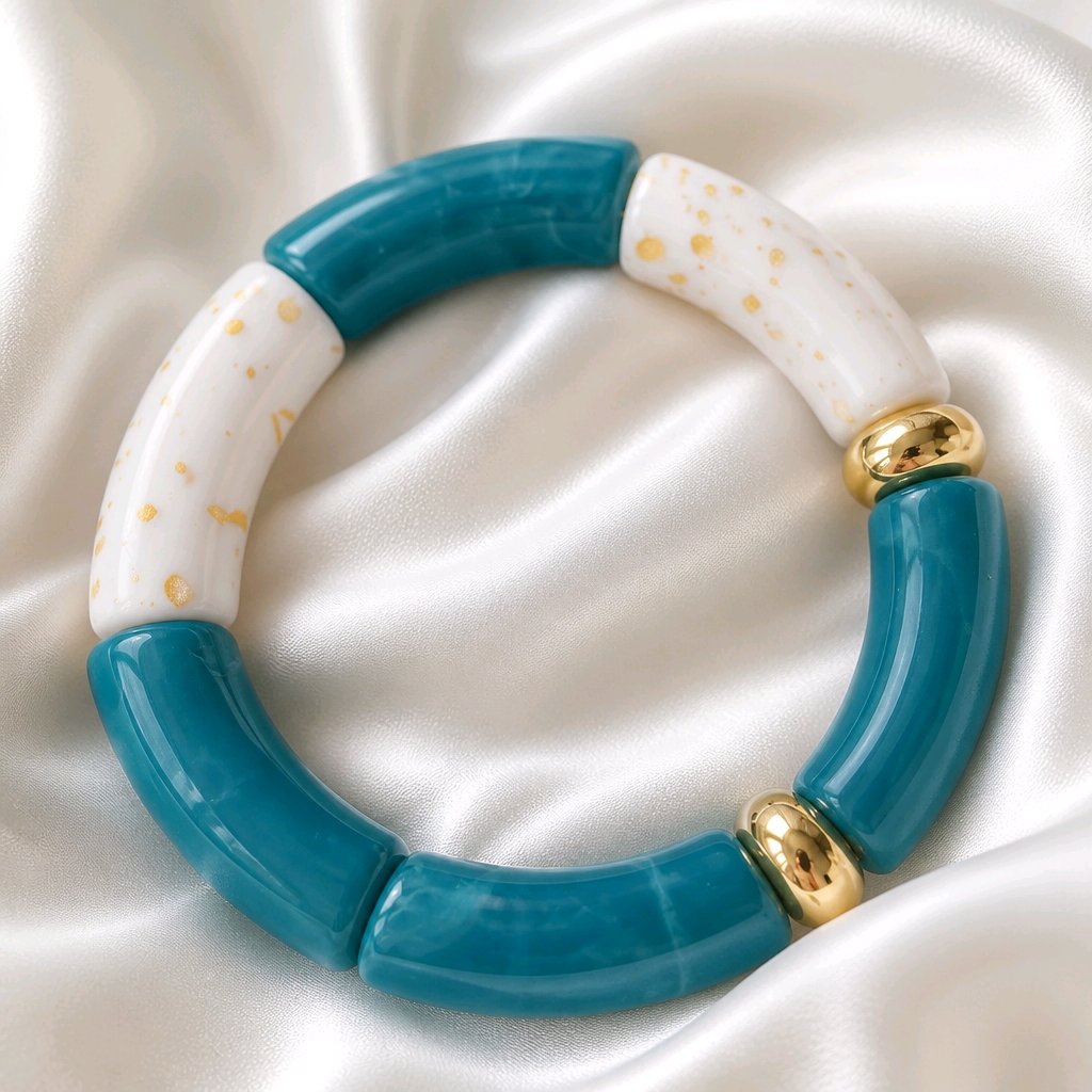 Bracelet maxi tubes bleu/vert canard