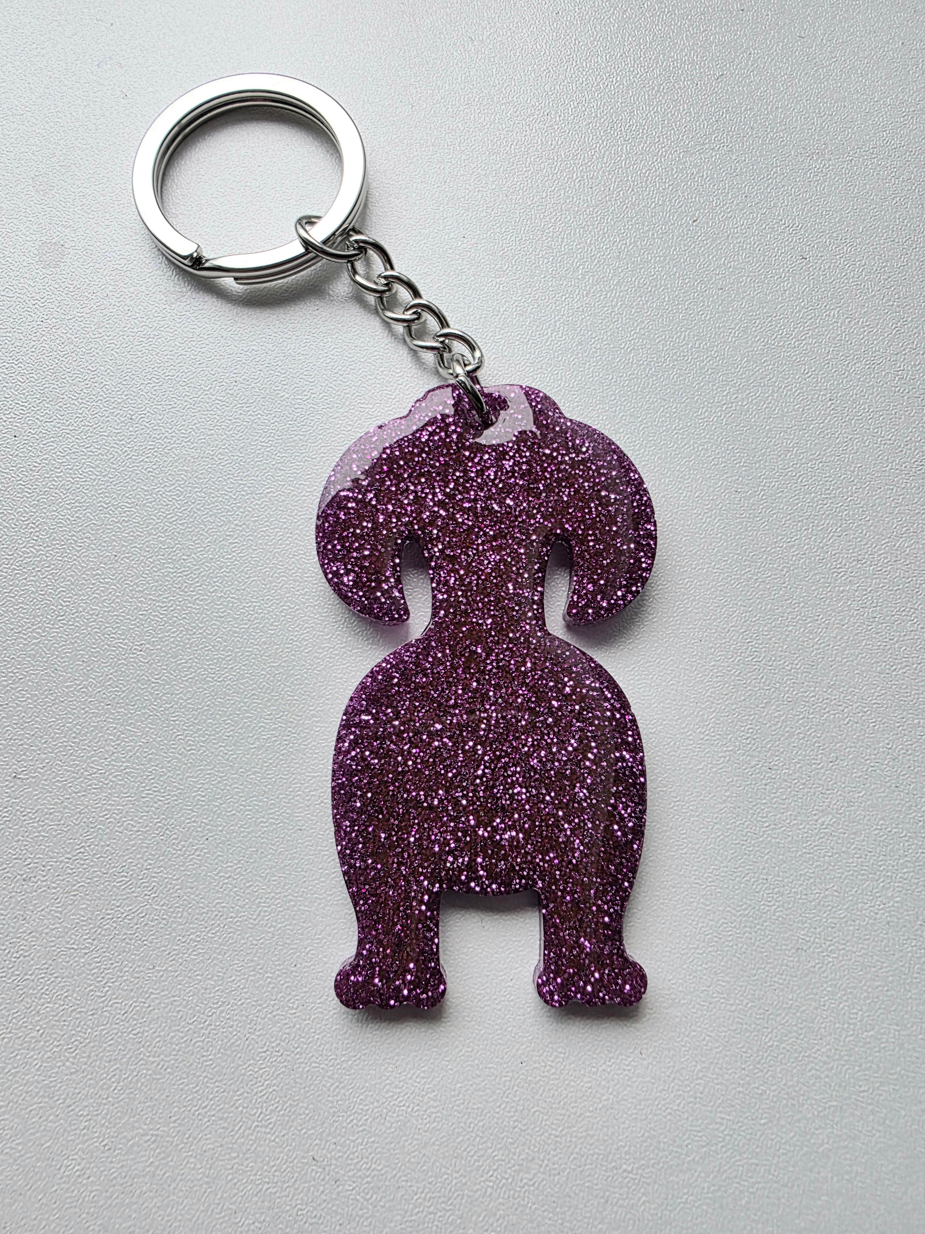 Porte clés chien - violet pailleté