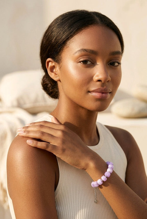 Bracelet grosses perles parme