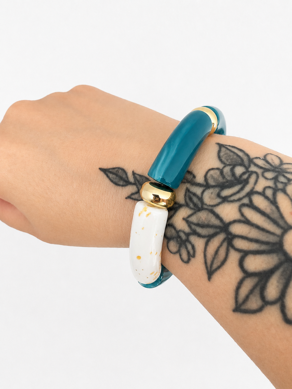 Bracelet maxi tubes bleu/vert canard