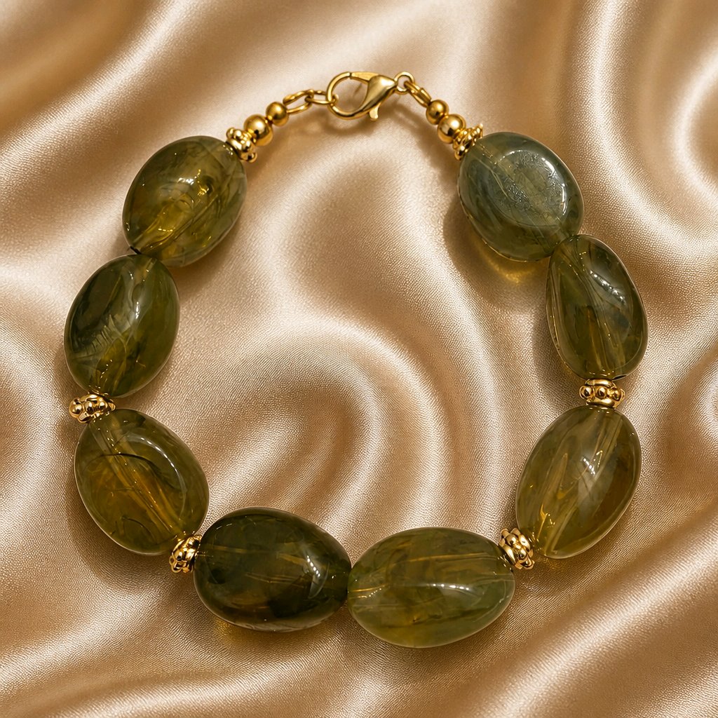 Bracelet perles ovales - olive