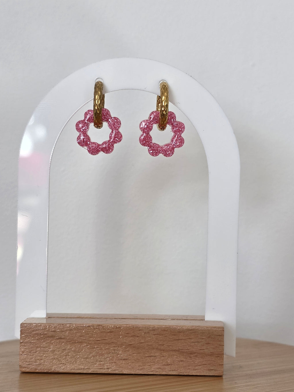 Pampilles en résine Elisa - Rose pailleté
