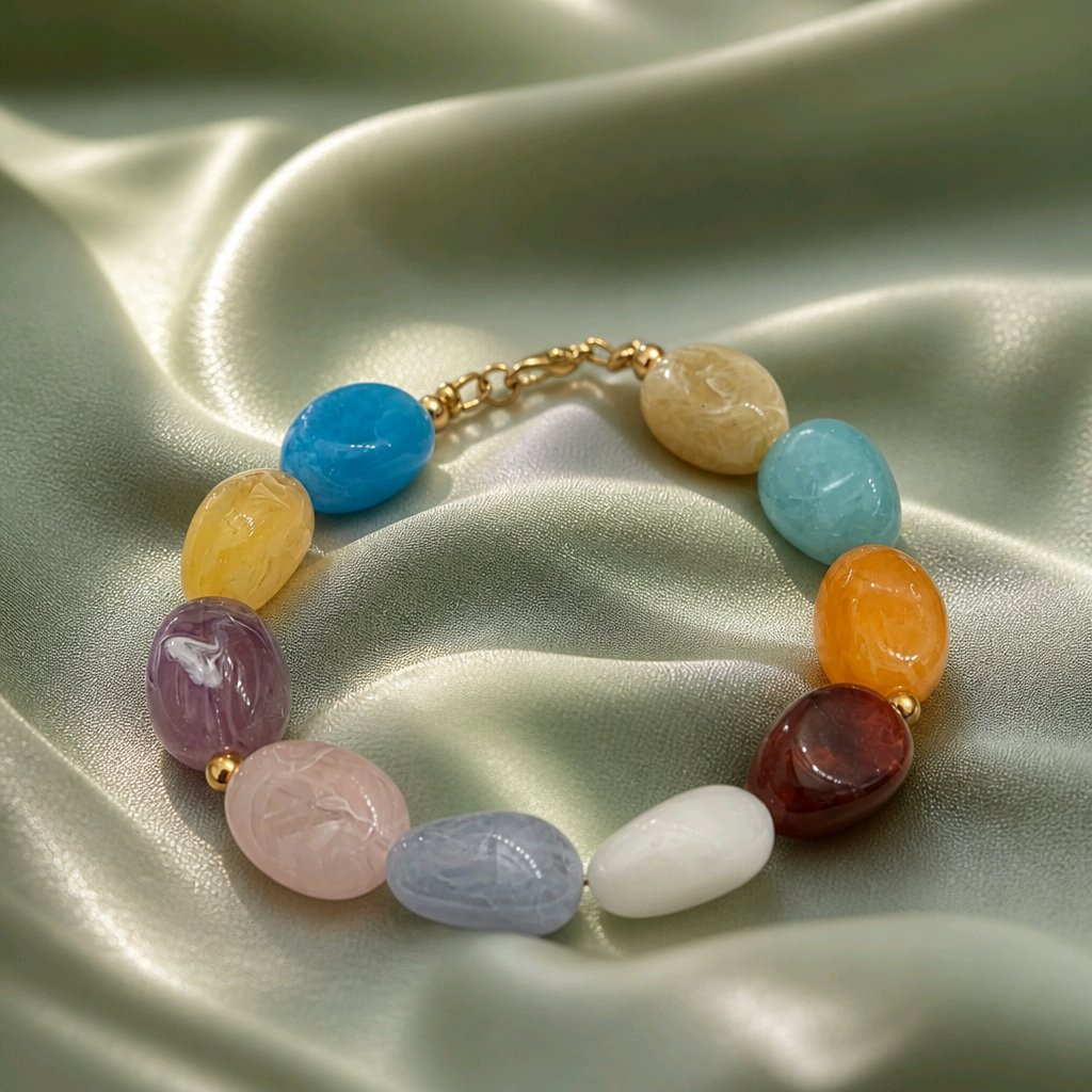 Bracelet perles ovales arc en ciel