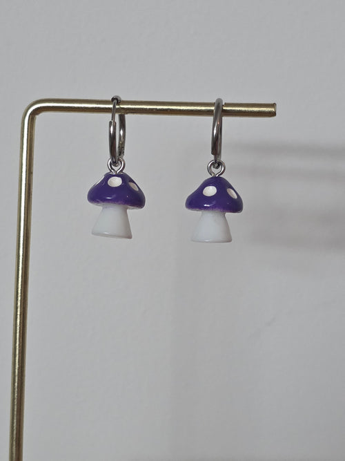 Boucles d oreilles creoles champignon violet