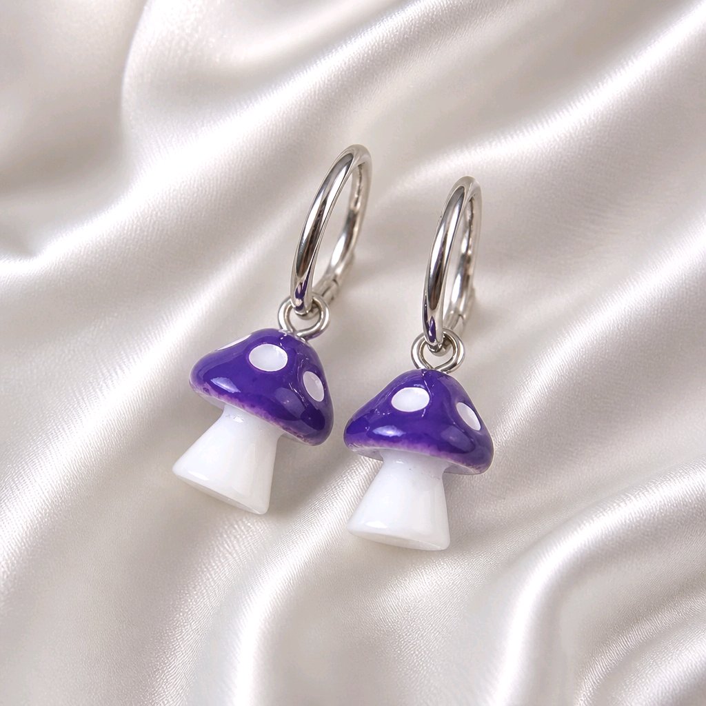 Boucles d oreilles creoles champignon violet