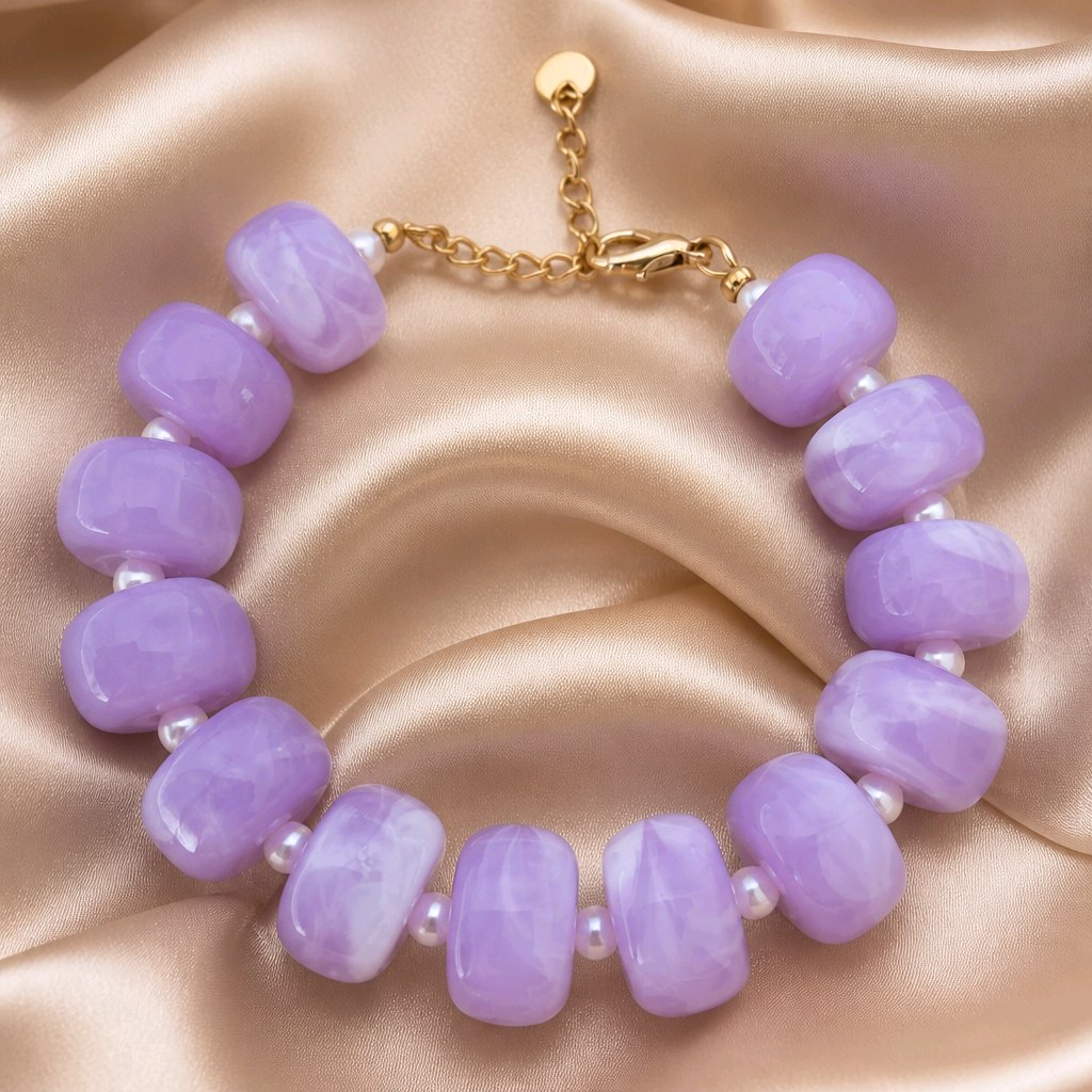 Collier grosses perles parme marbré