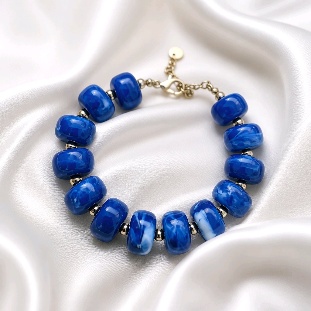 Bracelet grosses perles bleu nuage