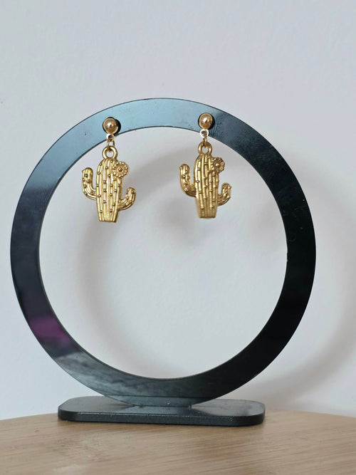 Boucles d'Oreilles Cactus Doré – Fermoir Boule