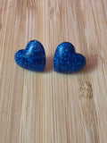Puces d oreilles grand coeur - bleu pailleté