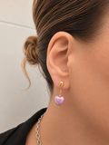 Boucle d'oreille cœur en céramique mauve