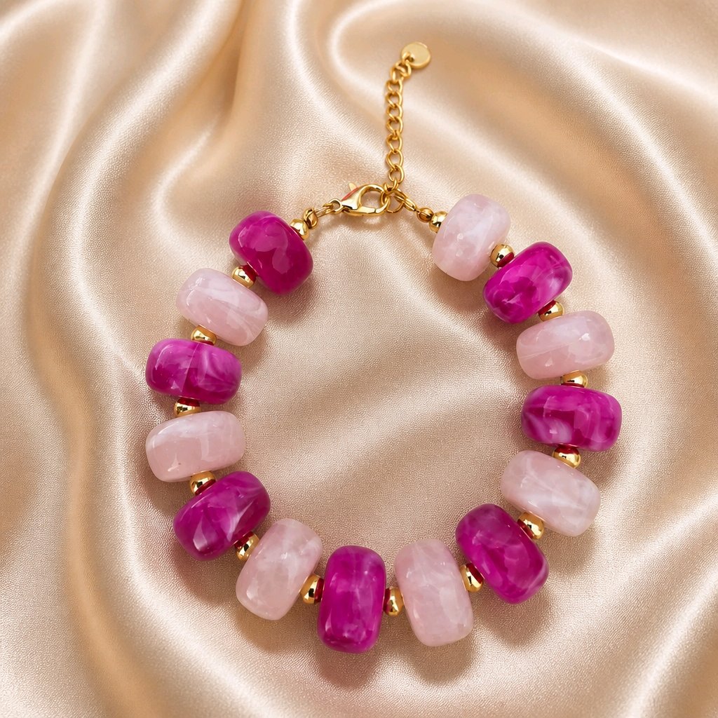 Bracelet en perles rose et fuchsia