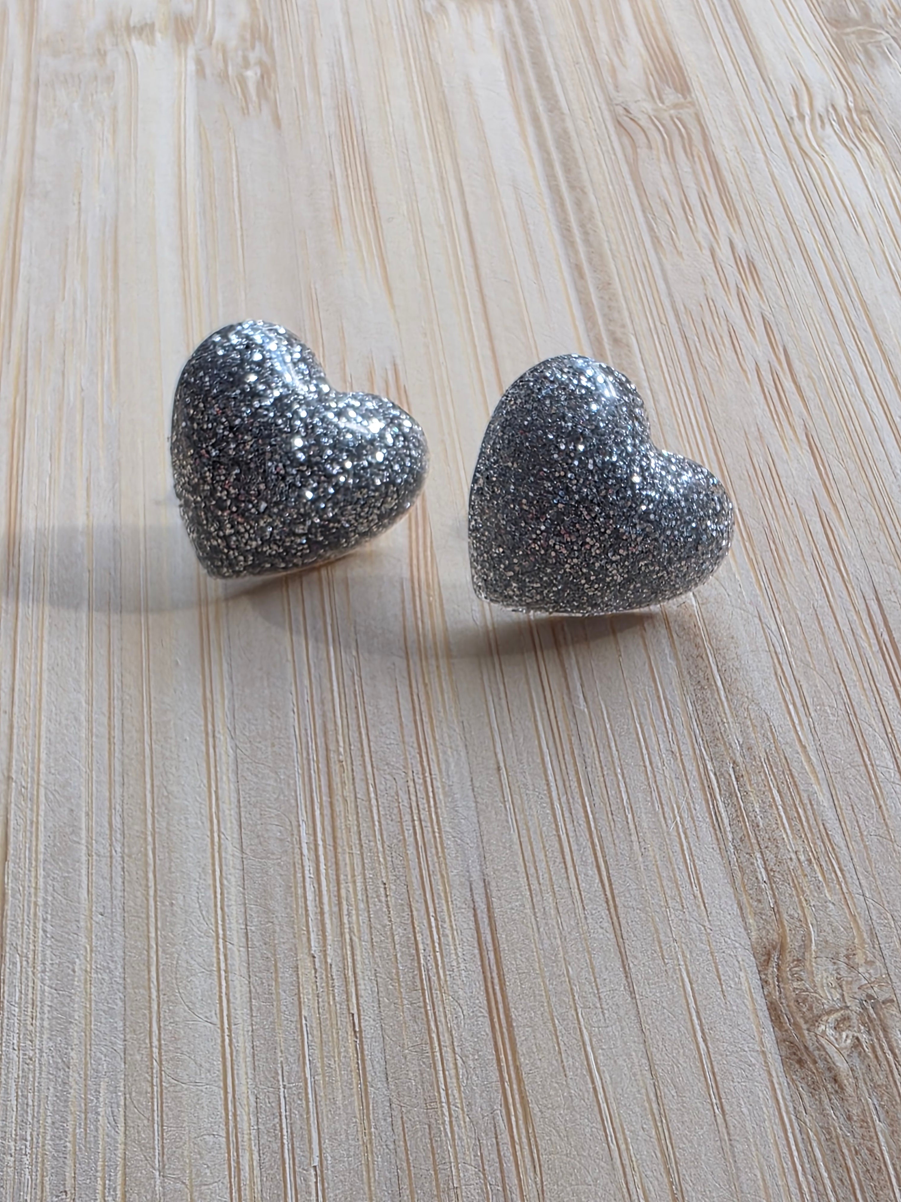 Puces d oreilles grand coeur - gris pailleté