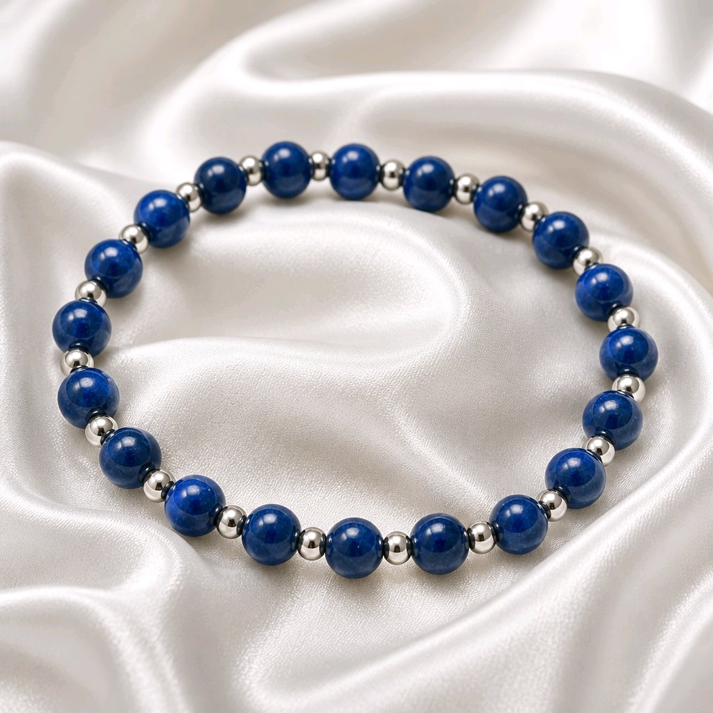 Bracelet perles rondes bleu marine
