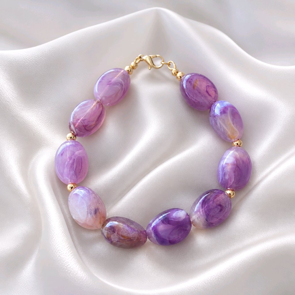 Bracelet perles ovales prune