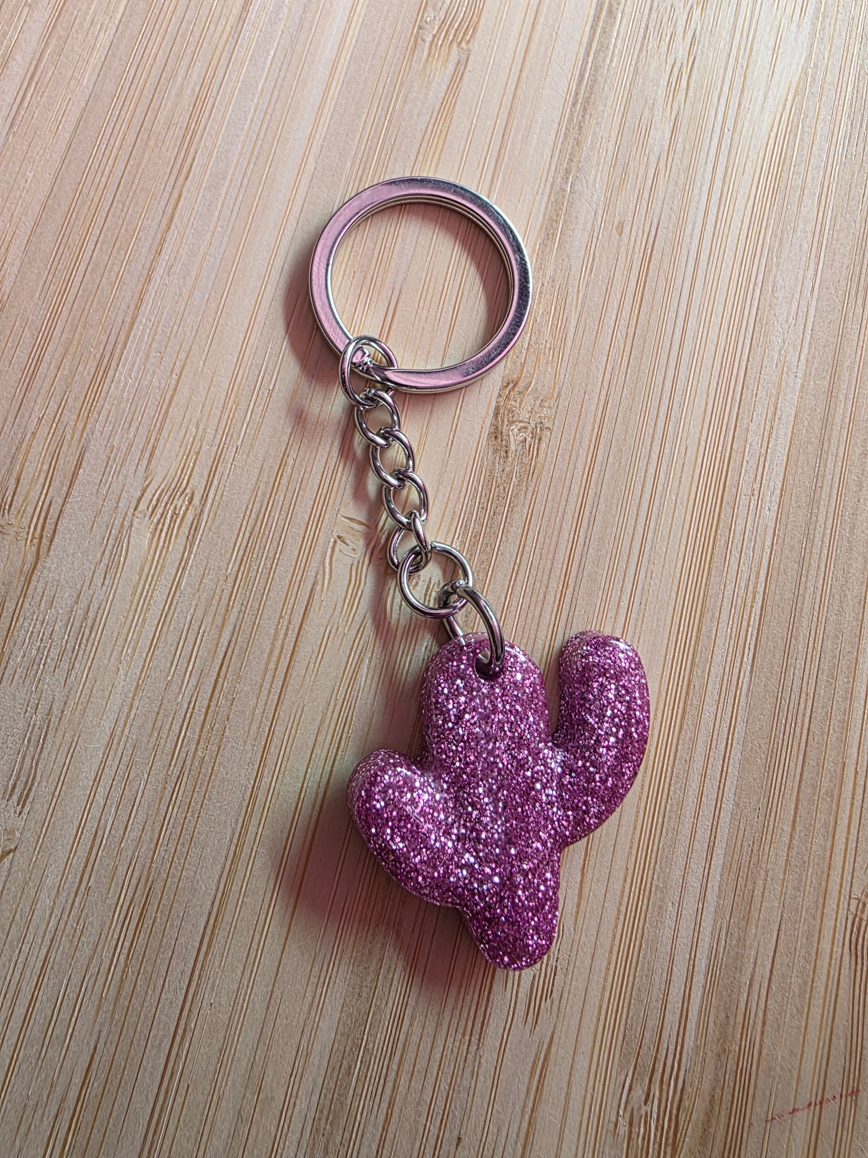 Porte cles cactus-rose pailletté
