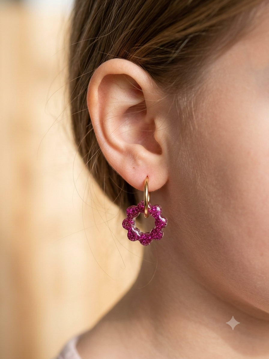 Pampilles en résine petites  couronnes fuchsia - Modèle Elisa
