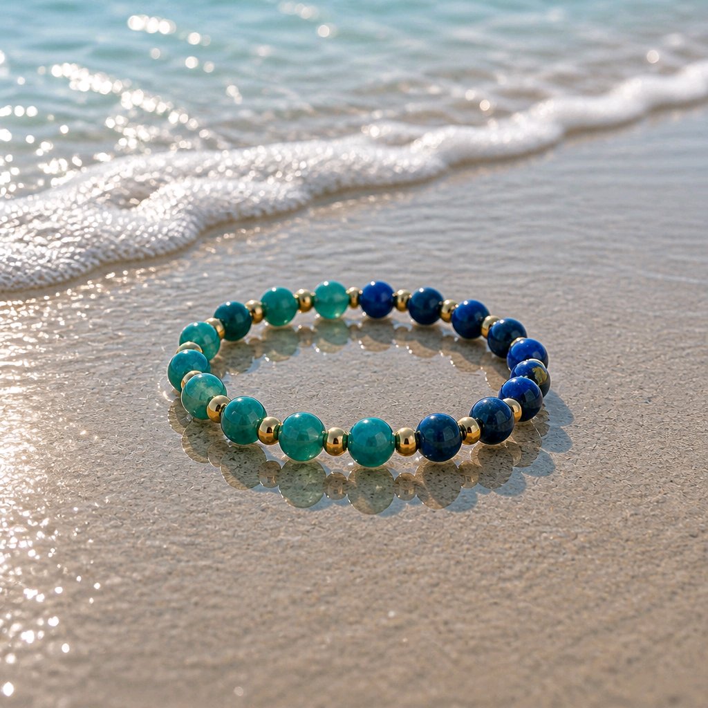 Bracelet perles rondes - duo de bleus