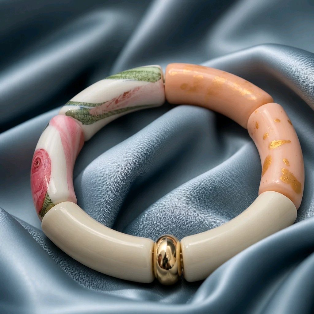 Bracelet maxi tubes rose-feuillage
