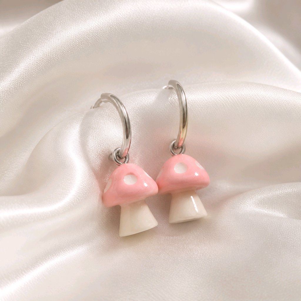 Boucles d oreilles creoles champignons rose pale