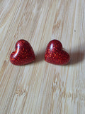 Puces d oreilles grand coeur - rouge pailleté
