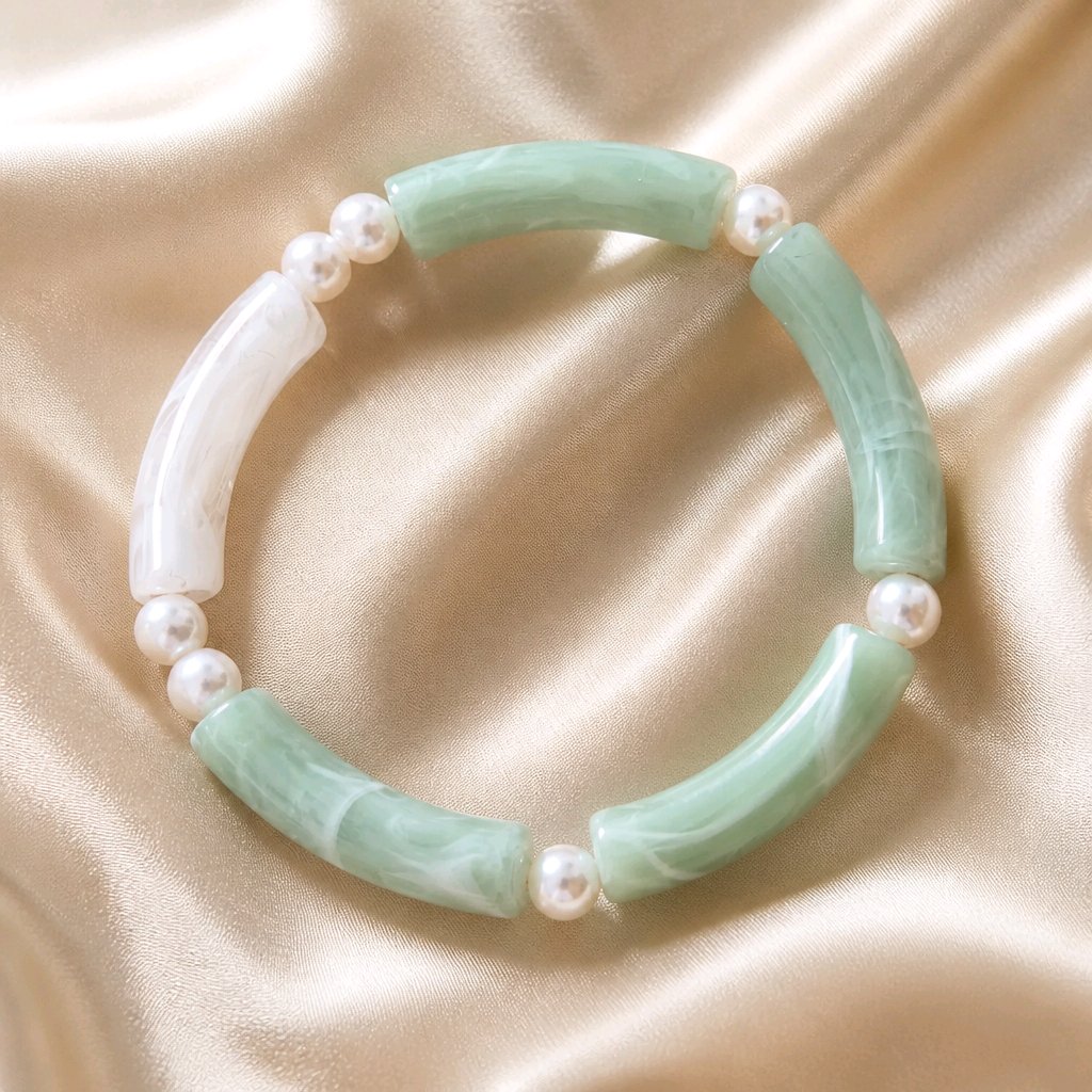 Bracelet vert marbré et blanc