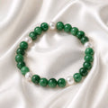 Bracelet perles rondes vert foncé/blanc