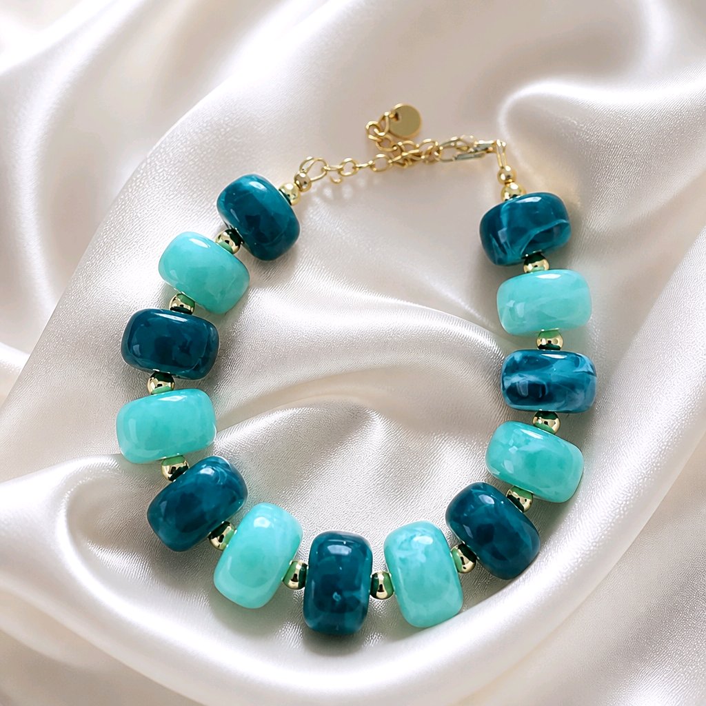 Bracelet grosses perles duo de bleu