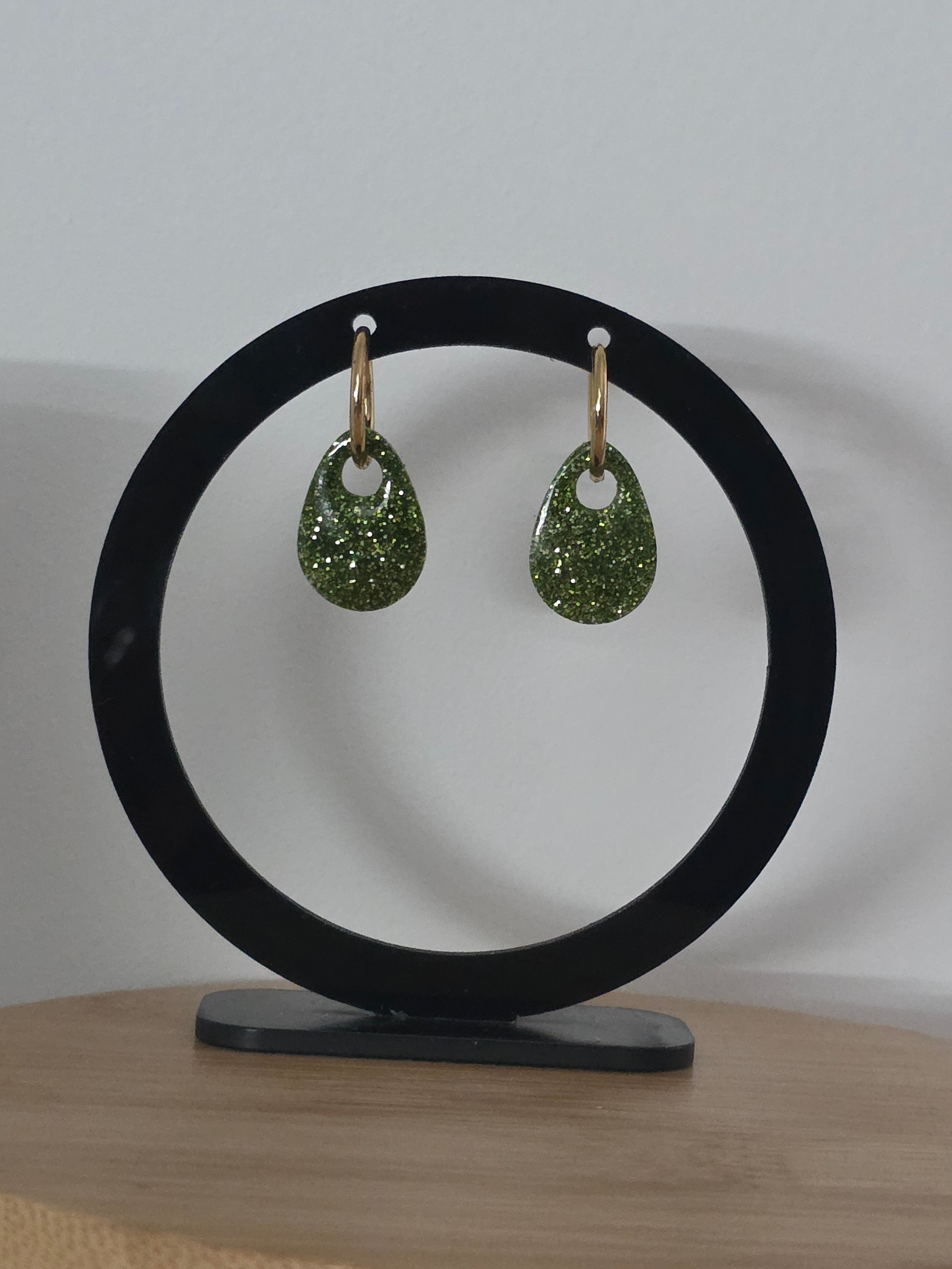 Pampilles en résine Aqua – Vert pailleté