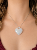Collier argenté gros coeur blàc pailleté