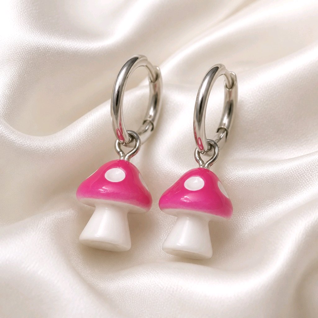 Boucles d oreilles creoles champignon rose