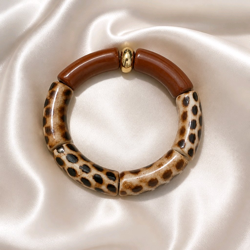 Bracelet maxi tubes animalier-marron