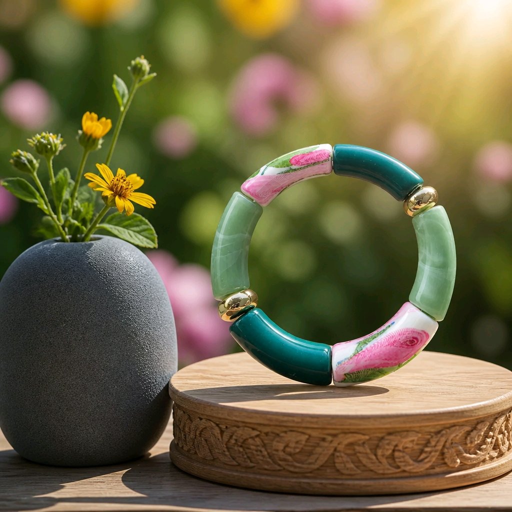 Bracelet maxi tubes vert feuillage