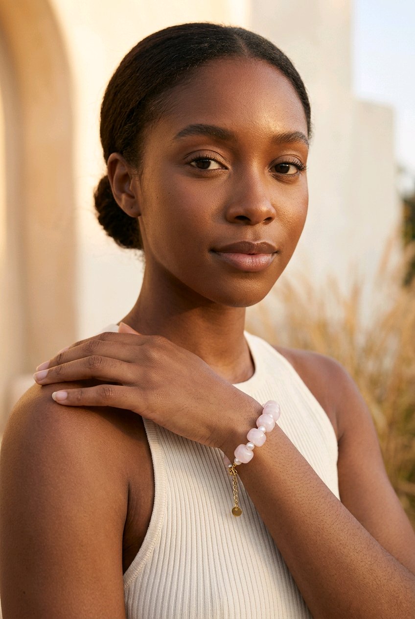 Bracelet grosses perles rose marbré