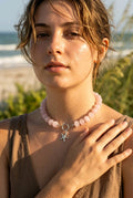 Collier grosses perles en acrylique rose marbré